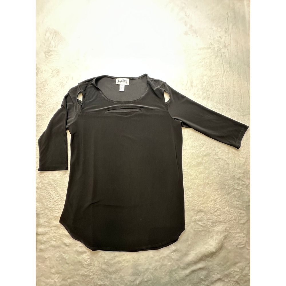 Joseph Ribkoff Black Cold Shoulder Keyhole Blouse 3/4 Sleeve Size 12 - 185